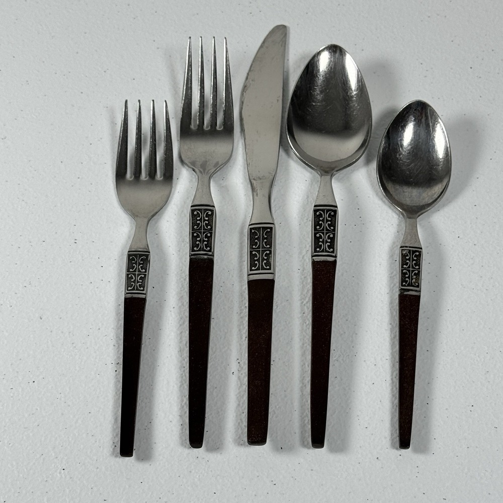 Vintage EKCO ETERNA La Joya Pattern 5pc Place‎ Setting MCM Canoe Flatware